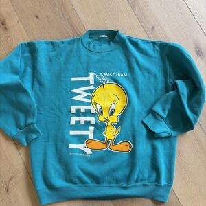 Vintage Tweety Bird‎ Looney Tunes Crewneck Sweatshirt 90s Size Large/XL Michigan